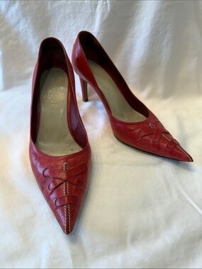 Yves Saint Laurent Red Leather Pointed Toe Women's Pumps